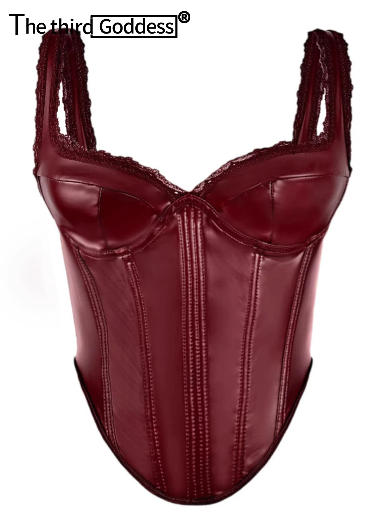 Sexy PU Leather Corset Crop Top Women Summer Lace Edge Halter Tank Top Woman Clothing Cropped Hotwife Bustier Club Party tops HL