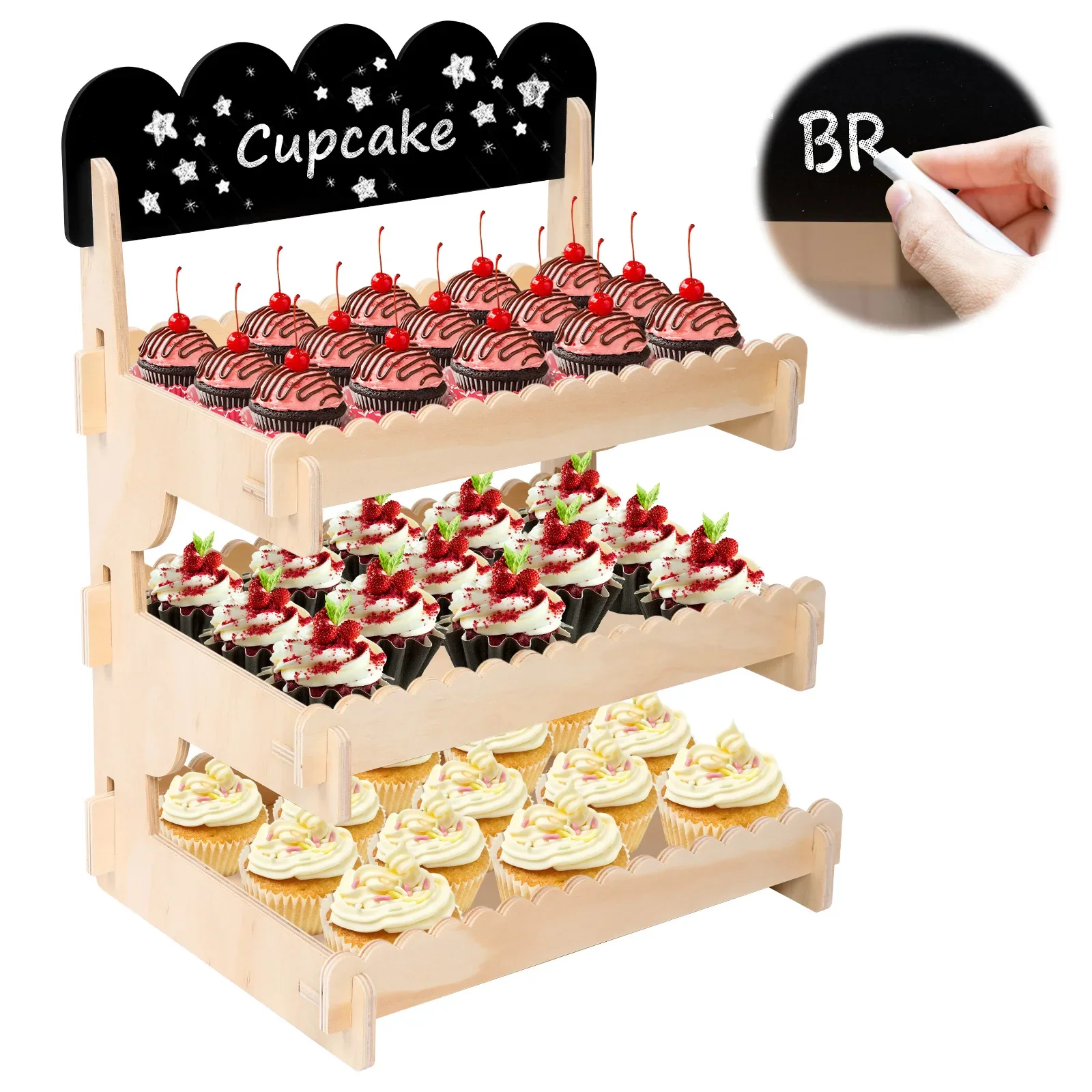 

3 Layers Cupcake Display Stand With Chalkboard Sign Birthday Cake Rack Dessert Display for Wedding Birthday Christmas Party