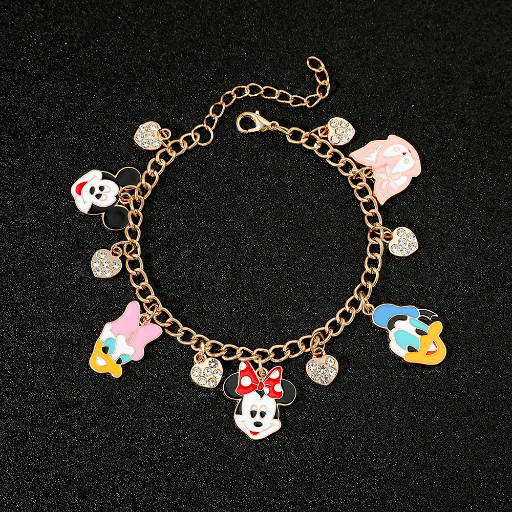 Disney-Adjustable Gold-Plated Bracelet for Women, Mickey, Minnie, Daisy, Donald Duck, LinaBell,Charms, Luxury Gift, New Design