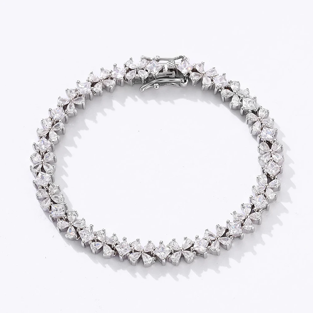 S925 Sterling Silver Four Leaf Clover Bracelet For Women Princess Pear Cut Diamond Zircon Bracelets Trendy Wedding Jewelry Gifts image 3