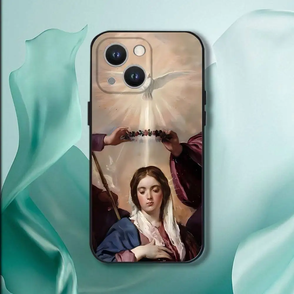 Virgin Mary And Jesus Phone Case For iPhone 16,15,14,13,12,11,Pro,XS,Max,XR,Plus,E,SE4,Mini Black Soft Cover