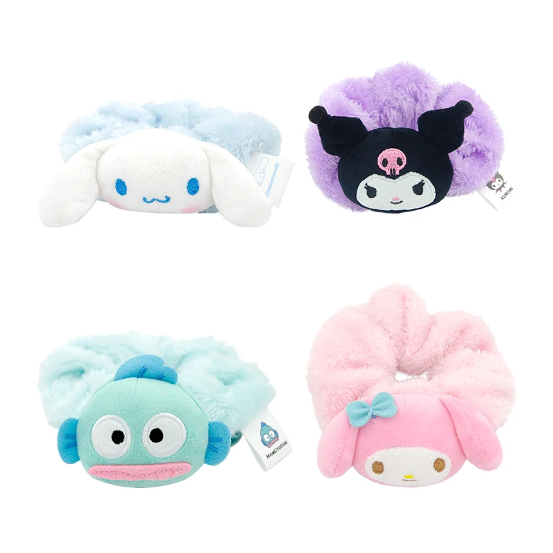 Cute Sanrio Plush Head Rope Cinnamoroll My Melody Headbands Kuromi Scrunchie Hangyodon Hair Accessories Girls Birthday Gifts