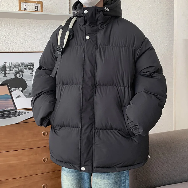 

Men's Winter Thiened Bread Sle down Cotton Jaet Casual Youth Faion Warmth Polyester Fiber Filled Zipper Closure Coat