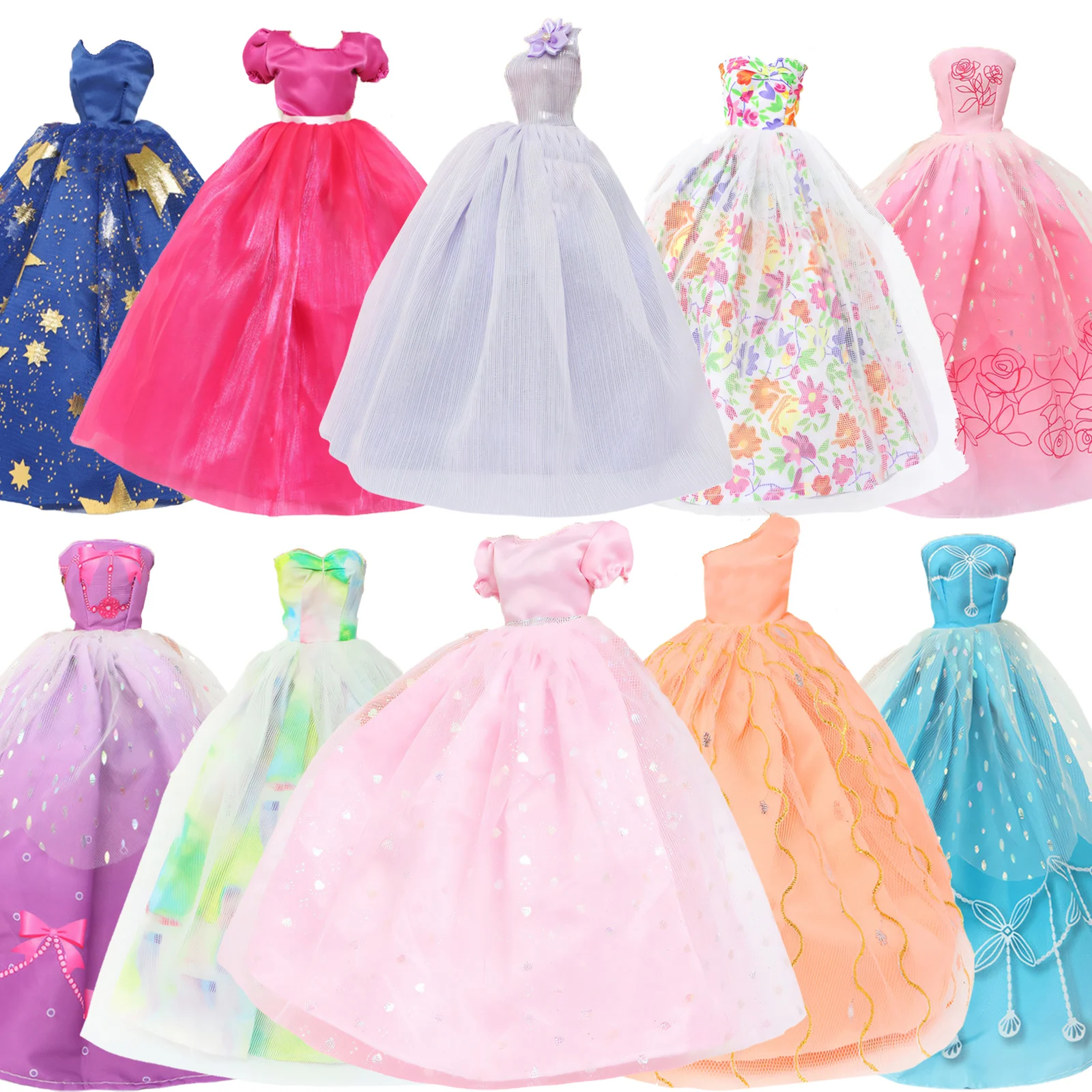 Random 5 Pcs Wedding Dresses Evening Party Gown Princess Skirt Clothes for 11.5 Inch Doll Accessories 30cm Dollhouse Kids Toy