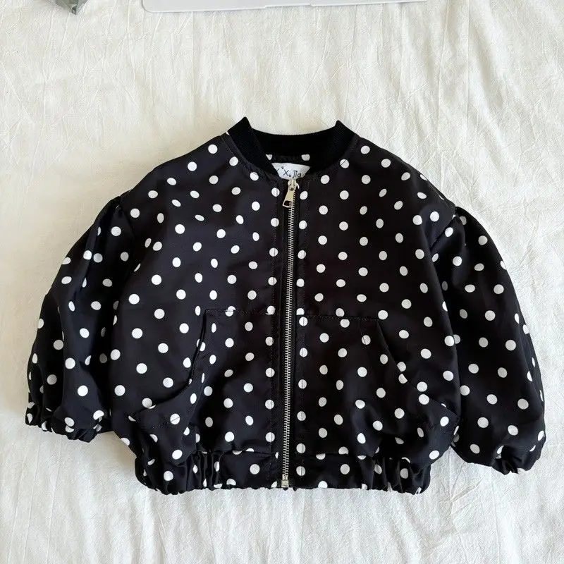 New Style Girls' Thin Jacket Polka Dot Korean Version Bubble Sleeves, Fashionable and Trendy Spring and Autumn Jacket
