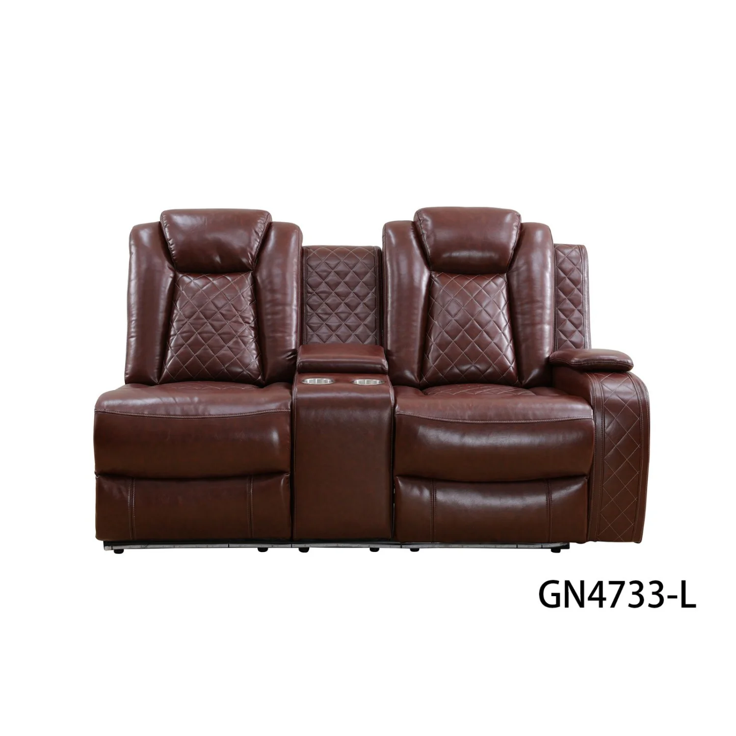 Dark red Leather Electric Recliner Sectional Sofa, Home Theater Seating with LED Ambient Light,GN4733