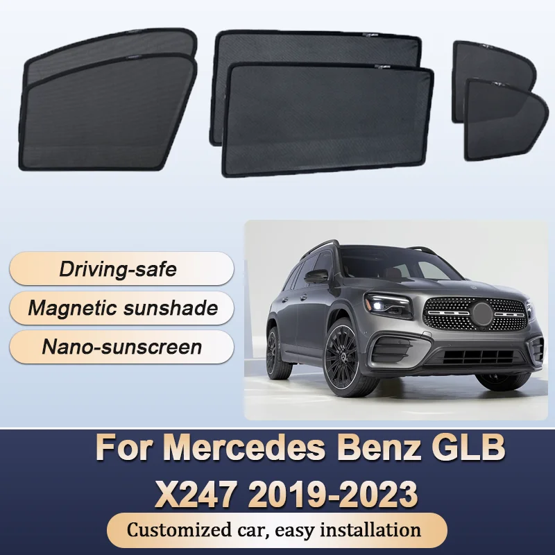 

Sun Shades For Mercedes Benz GLB X247 2019 2020 2021 2022 2023 Sunshades Magnetic Heat insulation Window Visor Car Accessories