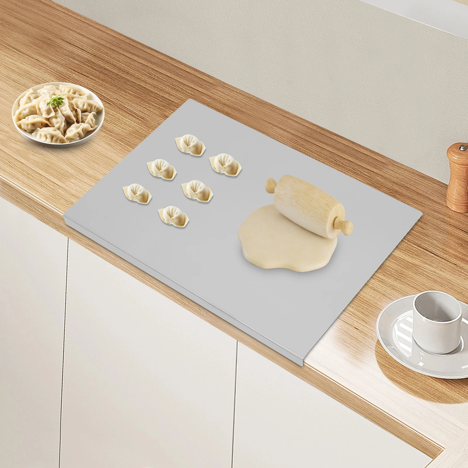 Tabla rodante para cortar y masa de acero inoxidable, 60x50cm, protector de encimera con respaldo frontal