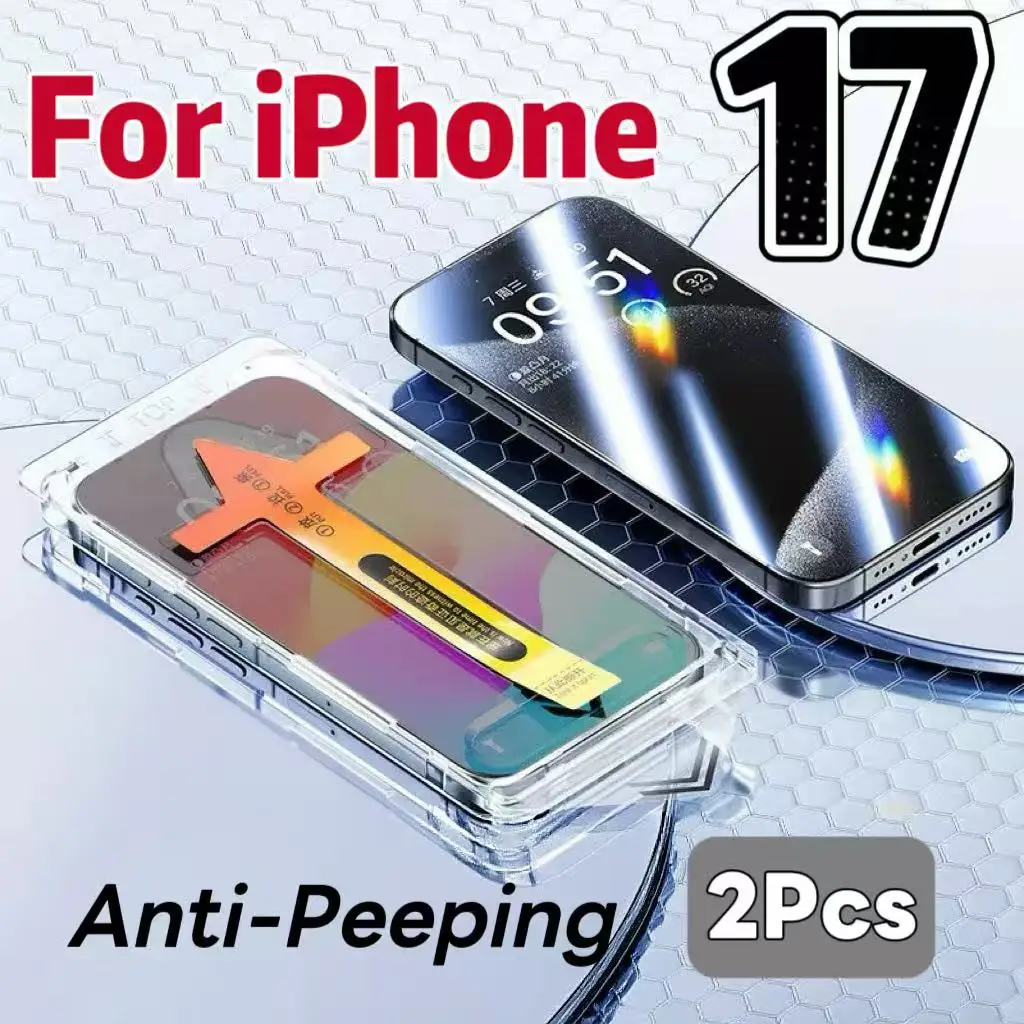 2 Stück einfach zu installierende Anti-Spy-Displayschutzfolie aus gehärtetem Glas für die iPhone 17, 16, 15, 14 Serie
