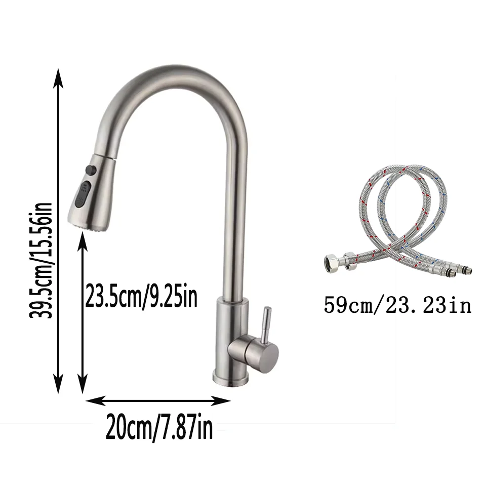 Kitchen Stainless Steel Hot and Cold Faucet, Kitchen Sink Pull-out Kitchen Faucet with 3 Functional Nozzles