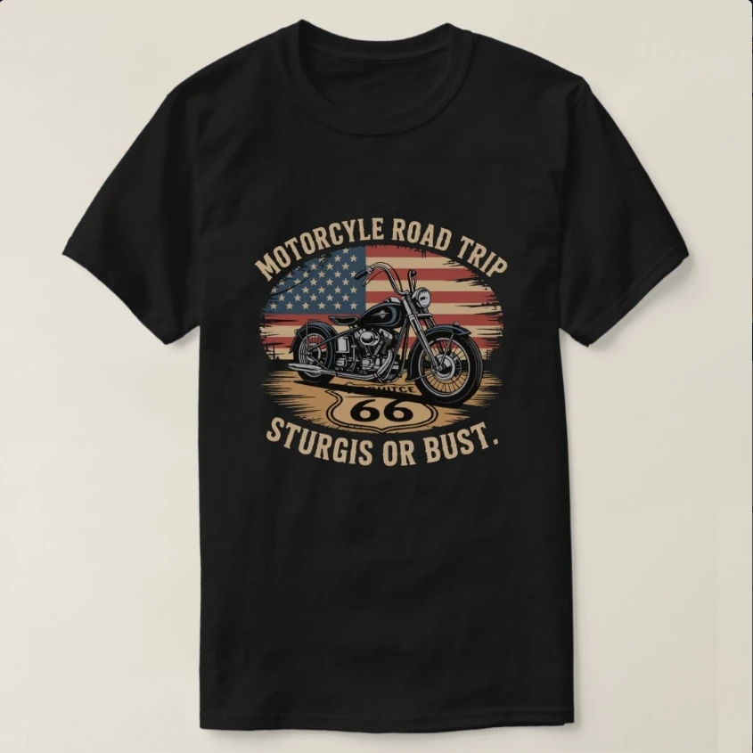 

Motorcycle Road Trip Route 66 American Motobike T-Shirt 100% Cotton O-Neck Short Sleeve Summer Casual Mens T-shirt Streetwear
