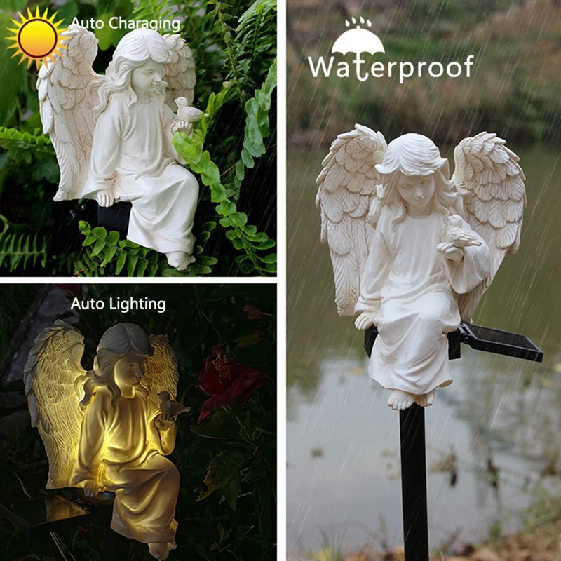 AB46-ángel estaca Solar Ángel decoración de jardín luz Solar exterior impermeable lámpara de paisaje decoración de césped para el hogar