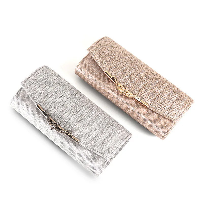 PU leather shiny metal strip closure evening bag handbag for ladies crossbody chain evening dress bag