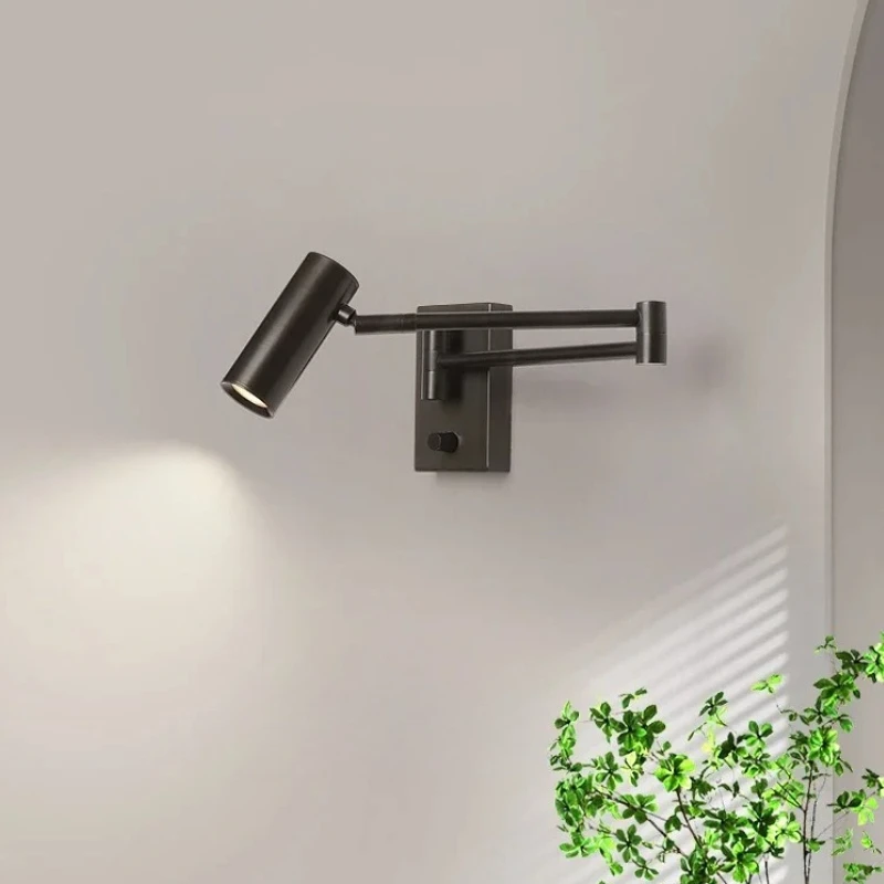 Wall Lamp with Dimmable Switch Modern Rocker Arm Retractable Foldable Reading Lights Spot Light LED Eye Protection Bedside Light