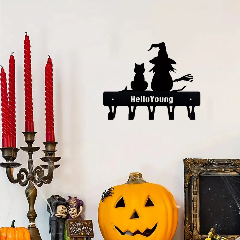 Adorable 1pc Witch and Cat Metal Key Holder – Cute Wall Hook Art. A Lovely Keychain Companion