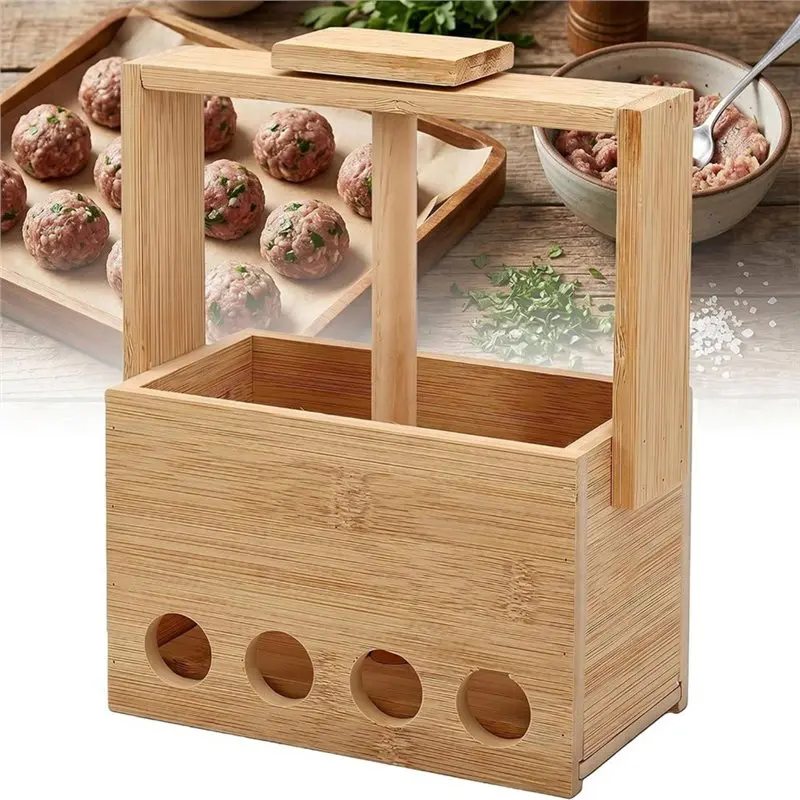 AB42-For Quickly Forcing Mold Set, Wooden Manual Quadruple Meatball Maker, Making Tool For Meatballs Or Round Pastries