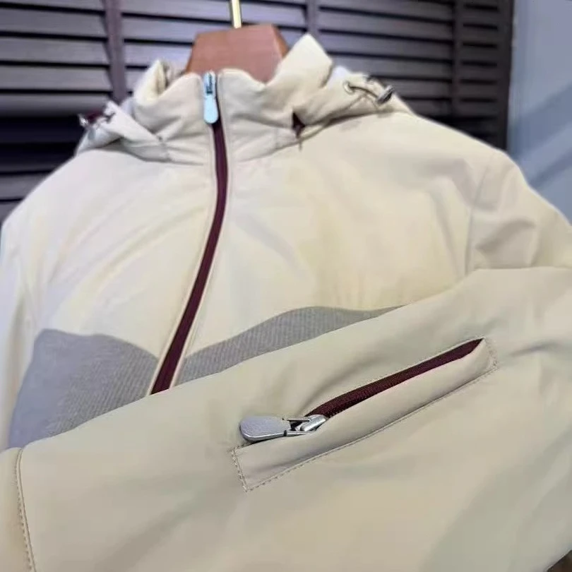 BC splicing hooded casual solid color down jacket