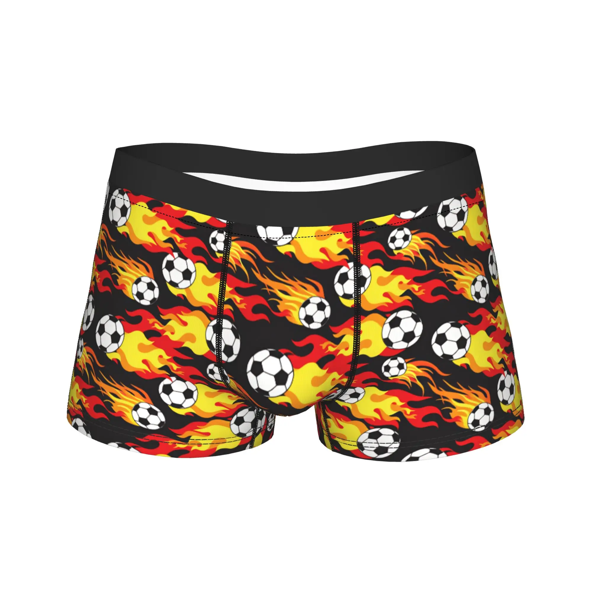 Soccer Ball With Flame Seamless Pattern Boxer Shorts  Pouch Underwear High Quality Print Shorts Briefs Classic Man Panties  2XL