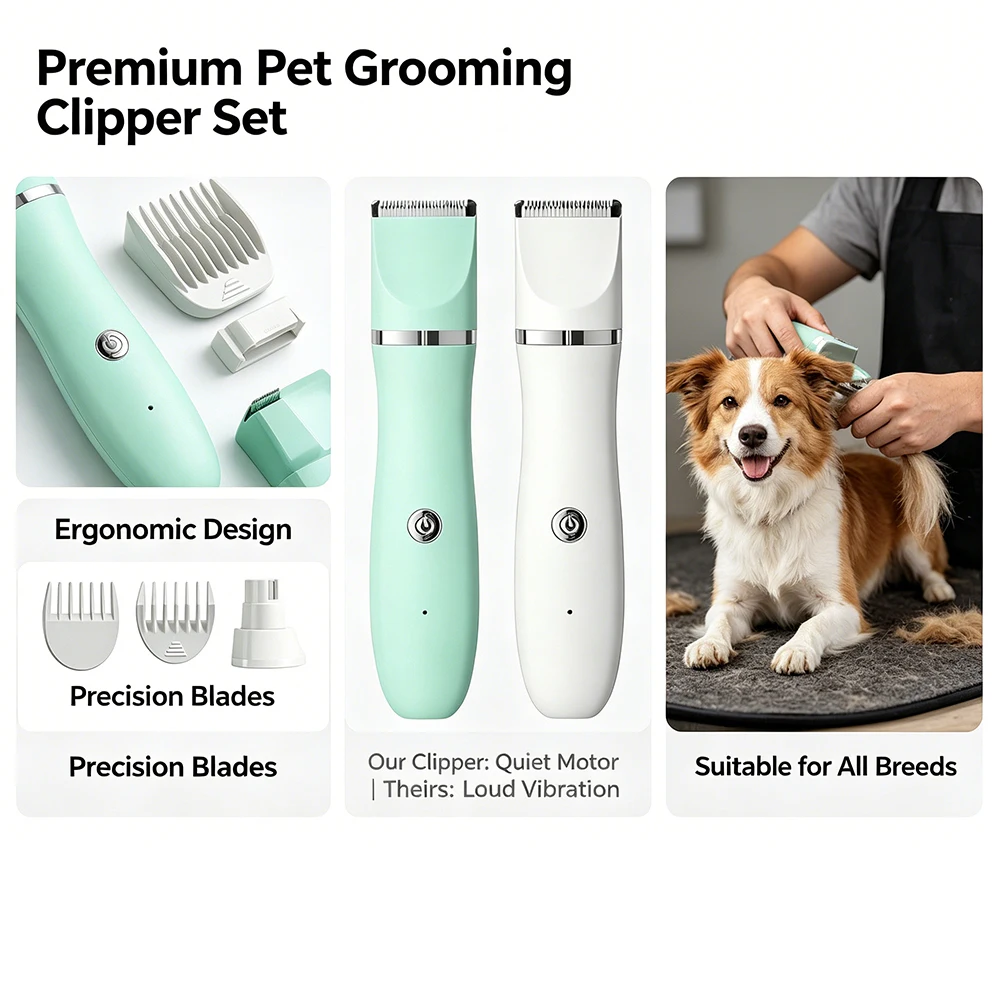 Ultra Quiet Cordless Professional Pet Clipper Rechargeable Grooming Trimmer For Dog Cat