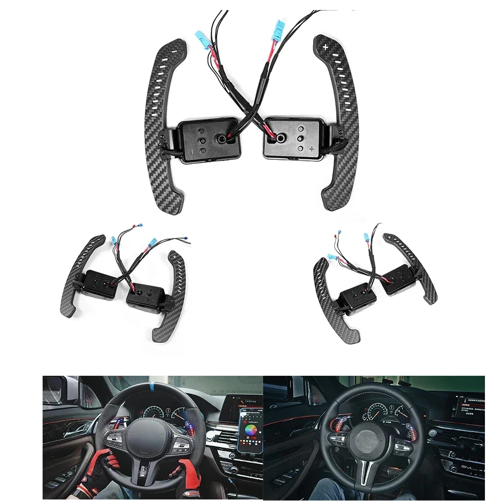 For BMWs  E90 E92 E93 M3 X5M X6M E70 E81 E82 E87 Carbon Fiber Magnetics  Shift Paddle Car Steering Wheel LED Paddles  Shifter