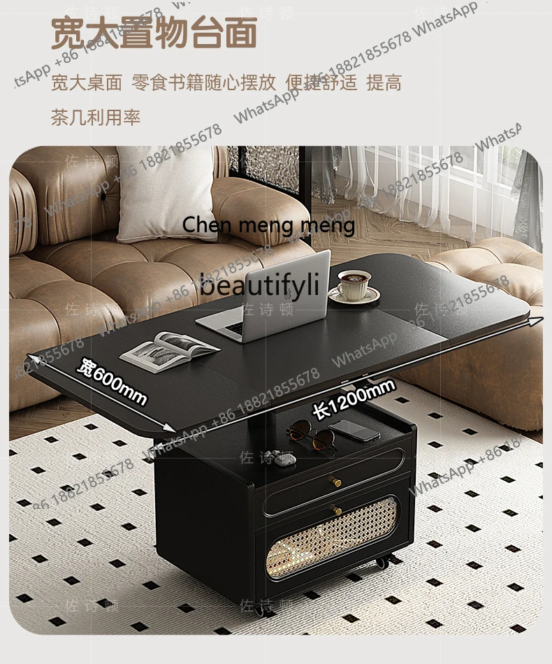 X  Foldable Lifting Coffee Table Dual-Purpose in One Mobile Stone Plate Creative Small Apartment Living Room High-End Affordable
