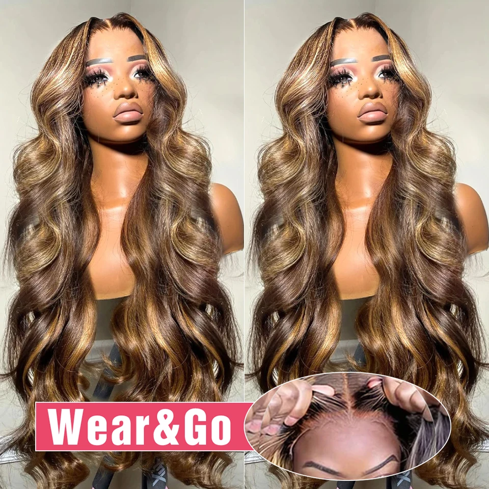 Highlight Glueless Wigs Human Hair Ready To Wear And Go Preplucked Brazilian Body Wave Ombre 13x6 HD Lace Frontal Wig Human Hair