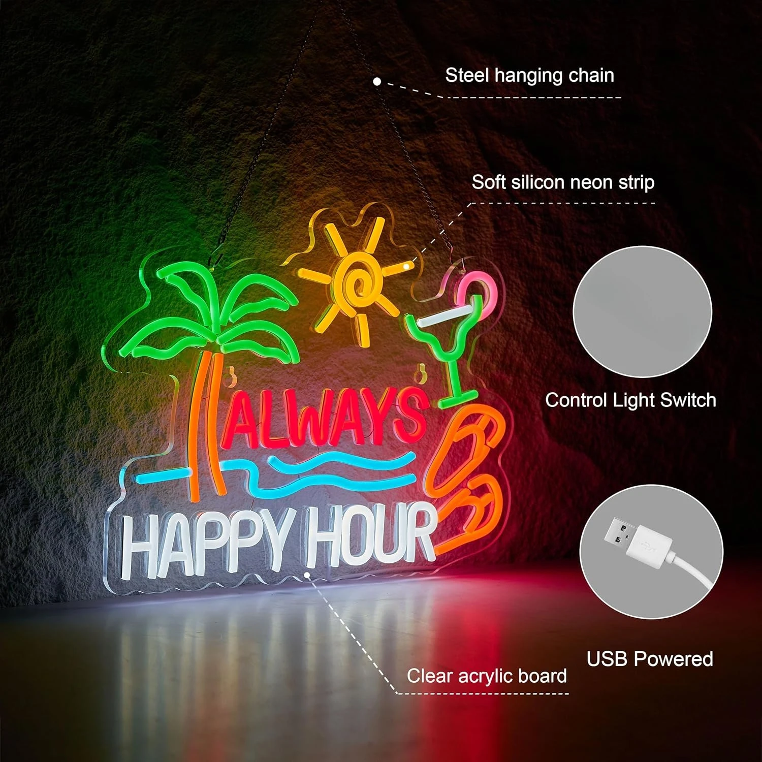 Neon Sign Bar Bir Happy Hour u - Home Bar Signs ulasan dan harga