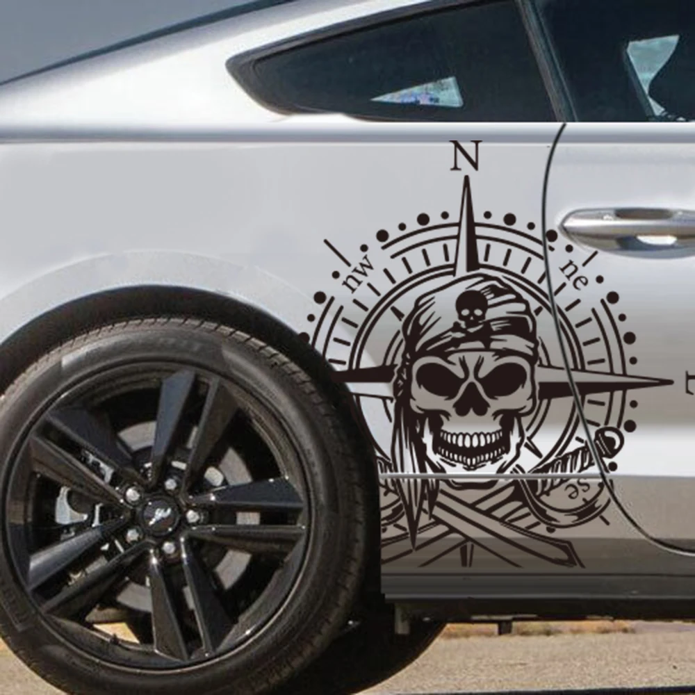 

Large Pirate Compass Skull Car Sticker Decal Nautical Wind Rose Auto Vehicle Body Door Hood Bumper Vinyl Decor