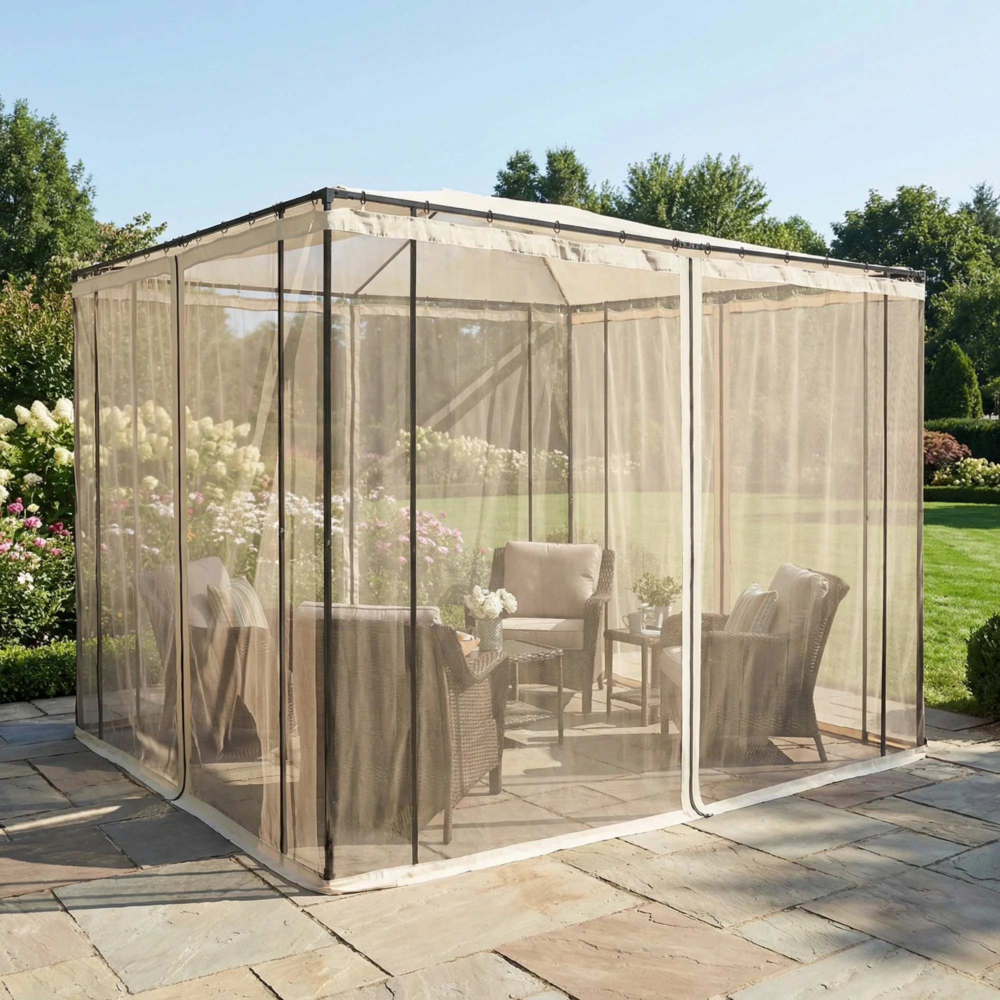 Black Solid Mesh Netting That Can Be Adjusted to Fit a 10' X 10' Gazebo