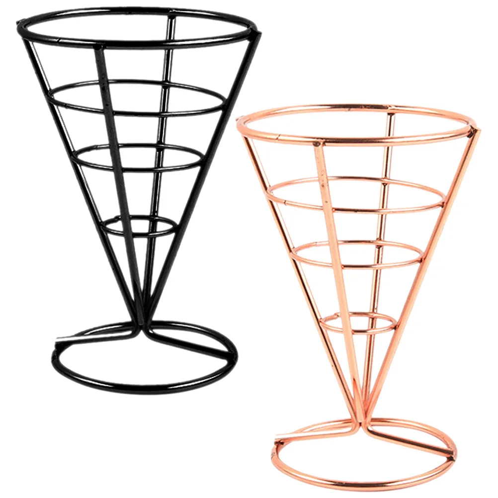 

2pcs French Fries Cone Holder Stainless Steel Food Basket Compact Snack Display Stand Chips Holder Fried Chicken Rack Appetizer