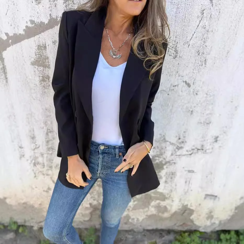 

Faionable Pure Color Long Sve Women's Suit Jaet Autumn New Arrival Commute Sle Slim Fit Chinese Production