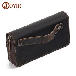 JOYIR-Bolso de mano de cuero genuino para hombre, billetera RFID de gran capacidad, billetera larga de negocios con correa de mano, monedero