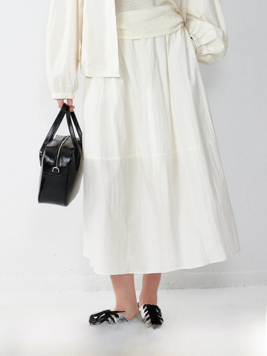 

плюс белая юбка-миди трапециевидной формы, легкая женская летняя юбка из смеси хлопка с бумажной текстурой Ci для поездок на работу