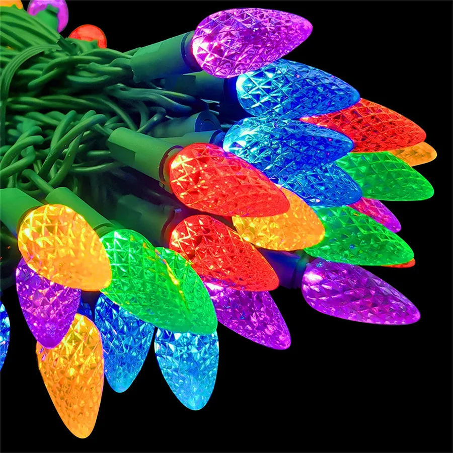 TIRVOSE Christmas Fairy Lights Outdoor 50/100 LED C6 Strawberry String Lights for Xmas Tree Garden Party Wedding New Year Decor