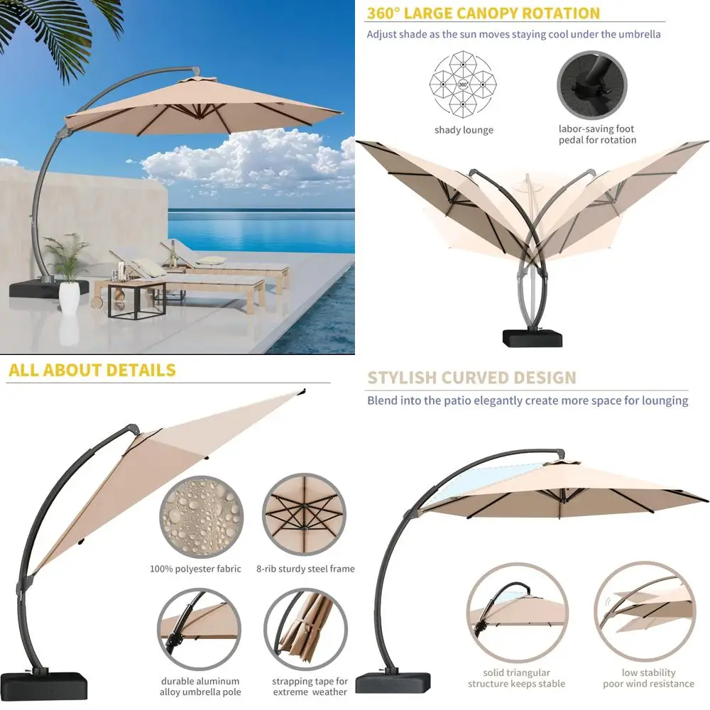 

Large Aluminum Outdoor Patio Umbrella with 12ft Cantilever and Base, 360° Rotation, Infinite Tilt Adjustment