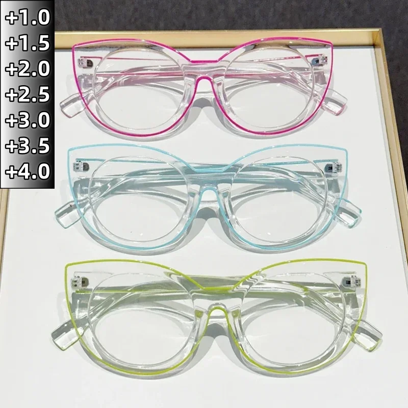 

Unisex Transparent Oversize Cat-eye Frame Reading Glasses for Women and Men HD Blue Light Blocking Eyeglasses 0 To +4.0