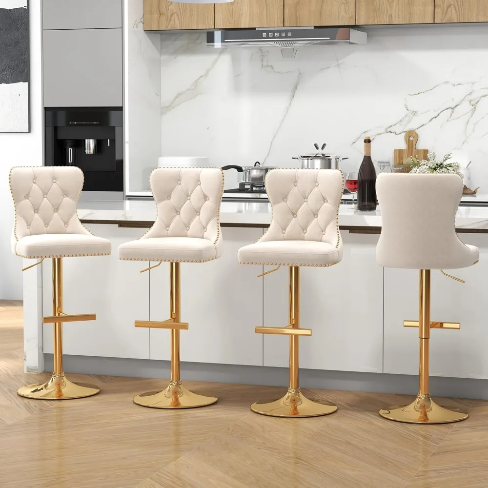 

Bar Stools Set of 4, Velvet Swivel Counter Height Stools with Tufted Back, Adjustable Seat with Nailheads Trim.