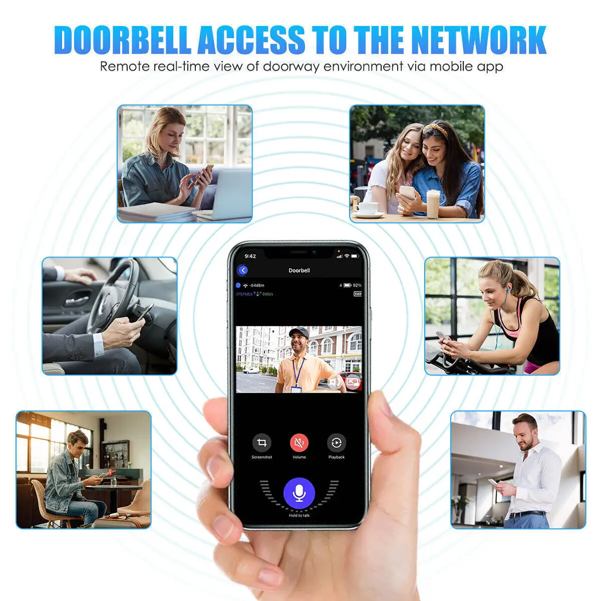 Smart Wireless Doorbell Visual-Wifi Door Doorbell Camera, Night Vision, Voice Changer, Photo&Video, 2 Way Audio, Free Storage