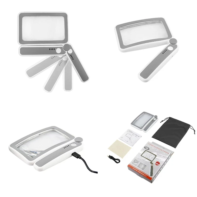 Magnifying Glass With Light Reading Gifts Accessories Rechargeable LED Page Magnifier 4X For Book Lovers Handheld Vision Aids