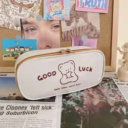 Cartoon Bear Pencilcase Cute Pen Case Large Capacity Pencil Box Pouch Stationery Gift Kawaii Canvas Pencil Case for Girls Boys