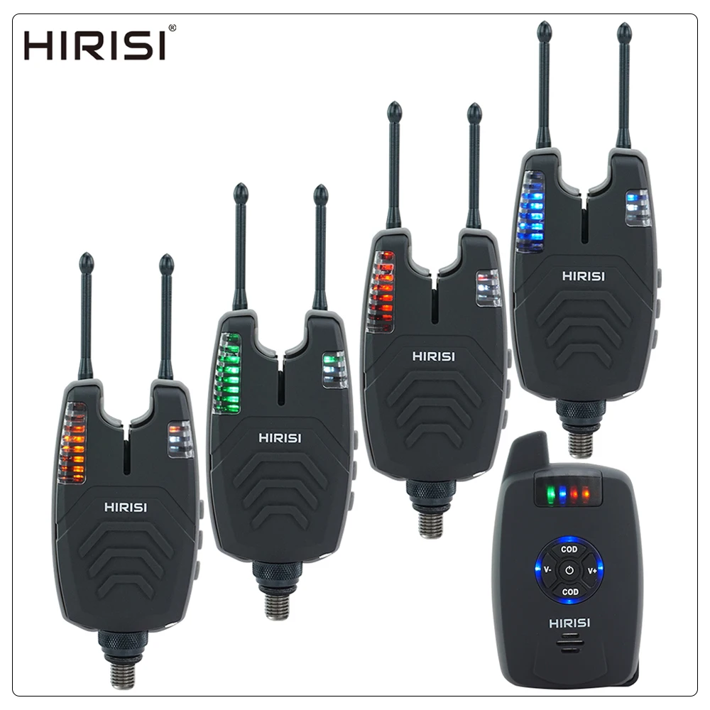Hirisi SX1 Kabelloser Karpfenangel-Bissalarm 1+4 Set Empfänger LED-Anzeige Einstellbare Lautstärke und Ton Wasserdicht mit Aufbewahrungstasche – Detail 1
