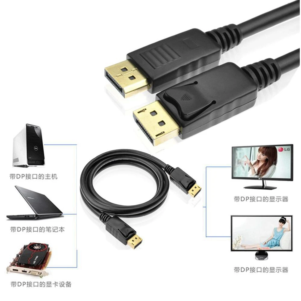 Kabel DP, kabel koneksi komputer ke TV HD, kabel video laki-laki ke laki-laki, kabel displayport, 1.8m, 3m, 5m