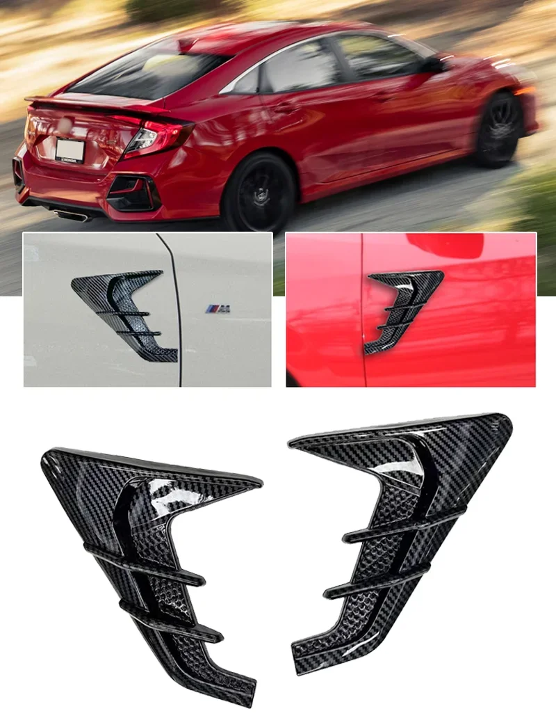 

2pcs Universal Car Air Flow Fender Hood Intake Vent Cover Trim Carbon Fiber Side Wing Decals Body Shark Gill Ventilation Sticker