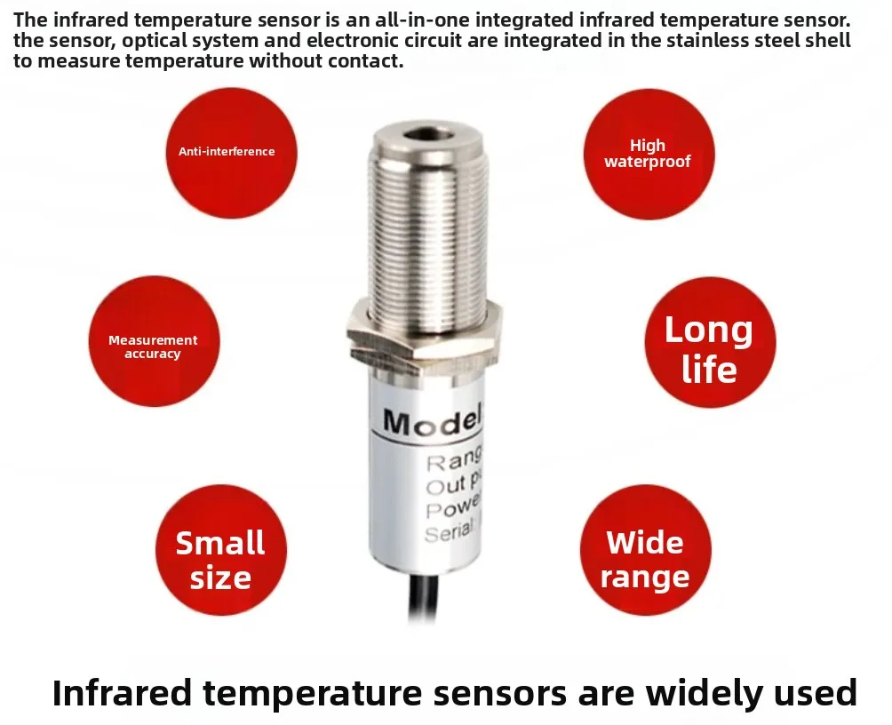 24V IR Temperature Transmitter 4-20mA 0-10V, Non-Contact Sensor Probe with RS485 Modbus for Industrial
