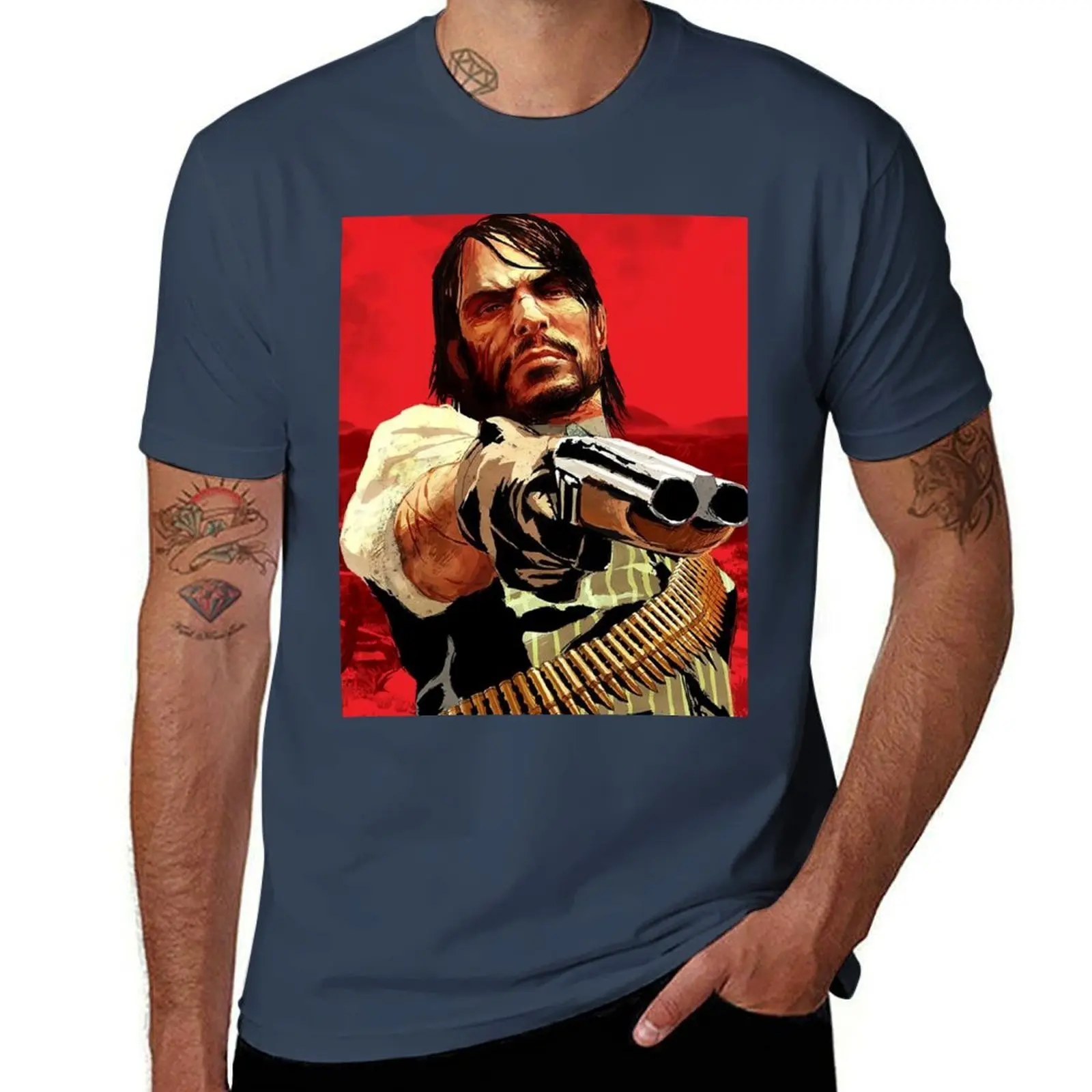 doble barrel art works of rdr 1 and 2 online game T-Shirt cotton t shirt man mens graphic t shirts T-Shirt
