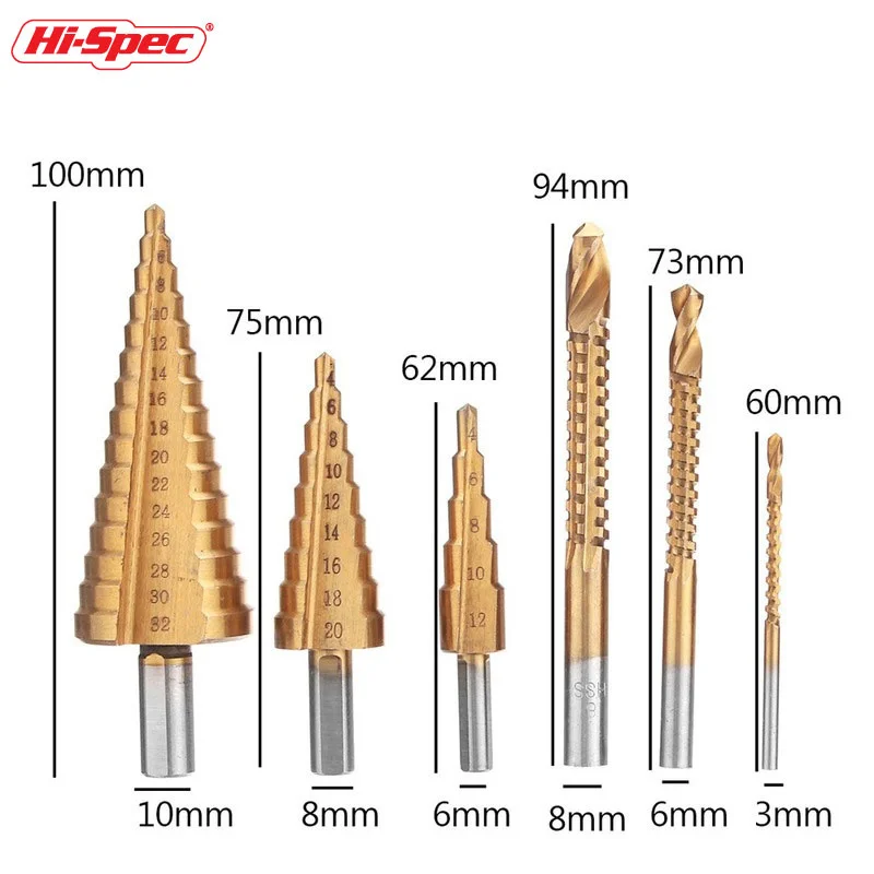 Titânio passo broca conjunto hss reta sulco 6-32mm buraco de metal cortador de madeira cone núcleo furo de perfuração viu ferramenta torção viu broca