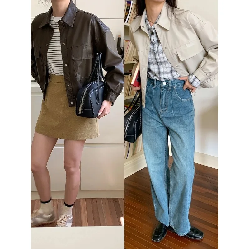 2025 Old Design Sense Medieval Lapel Matte PU Leather Jacket Small Man