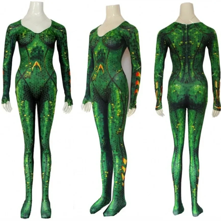 2025ハロウィン映画女王メラコスプレ衣装アニメ海メラスタッフタイツジャンプスーツアンバーコスプレ女性のためのセクシーなグリーンスーツ