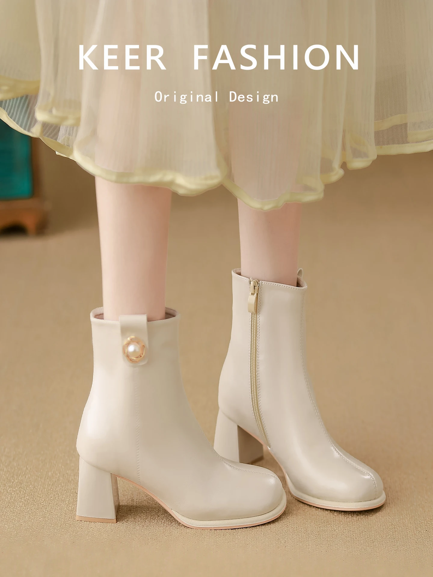 

Кожаные женские ботильоны на высоком каблуке, новинка 2025 года, осень-зима, белые, на толстом каблуке, с боковой молнией, облегающие