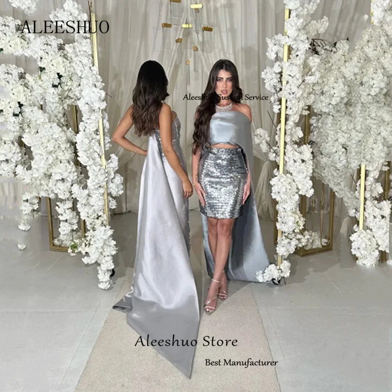 Aleeshuo-elegante sereia vestido de baile de cetim, sem mangas, sensual, sem alças, arábia saudita, frisado, cristal, paty